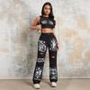 Nouveaux Jeans Hip-Hop Déchirés pour Femmes 2026, Pantalon en Denim Droit Noir Imprimé avec Design Usé pour Style Urbain