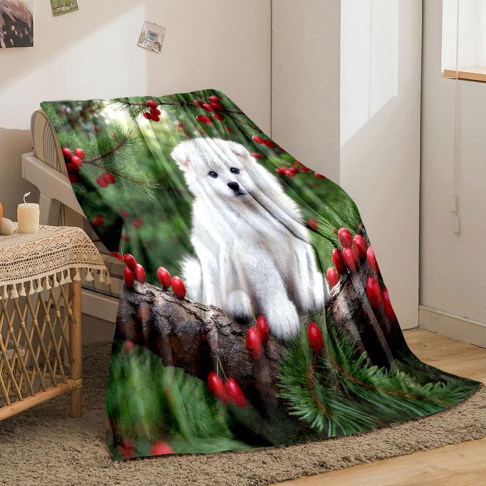 1PC Wheat Ears and Puppies Print Blanket Children Adult Blanket Soft and Warm for Sofa Outdoor Travel Blanket Machine Wash