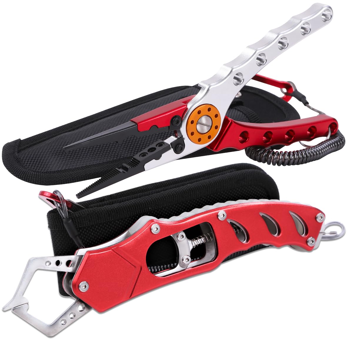 

CONTYU Fishing Pliers and Fish Long Pliers and Grips Grips, 2-Piece Set, (Red/Silver/Red)