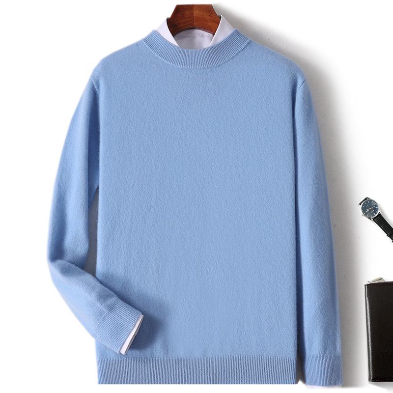 New Semi-turtleneck Cashmere Sweater Men's Thickened Sweater Solid Color Long-sleeved Wool Knitting