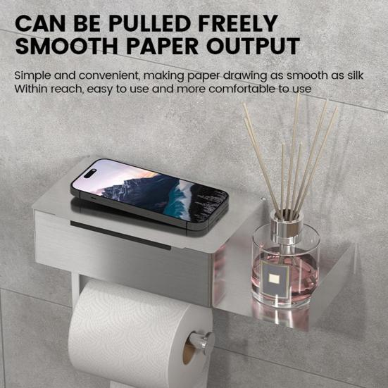 Toilettenpapierhalter mit Ablage und Schublade Wandmontierter Badezimmer-Organizer Rollenhalter Staubdichter Wischtuchspender für platzsparende Aufbewahrung