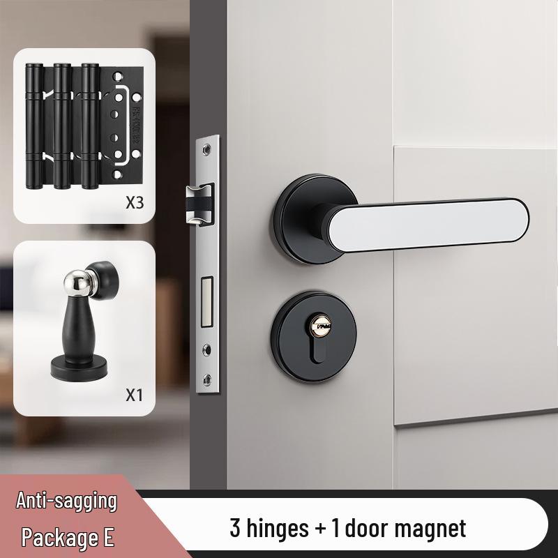 Universal Magnetic Black Bedroom Door Handle Lock - Silent, Solid Wood Design