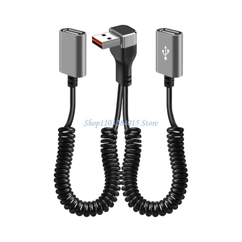 R6FF 66W Fast Charging 90 Degree Angled USB Spring Coiled Data Cable for Car Computer