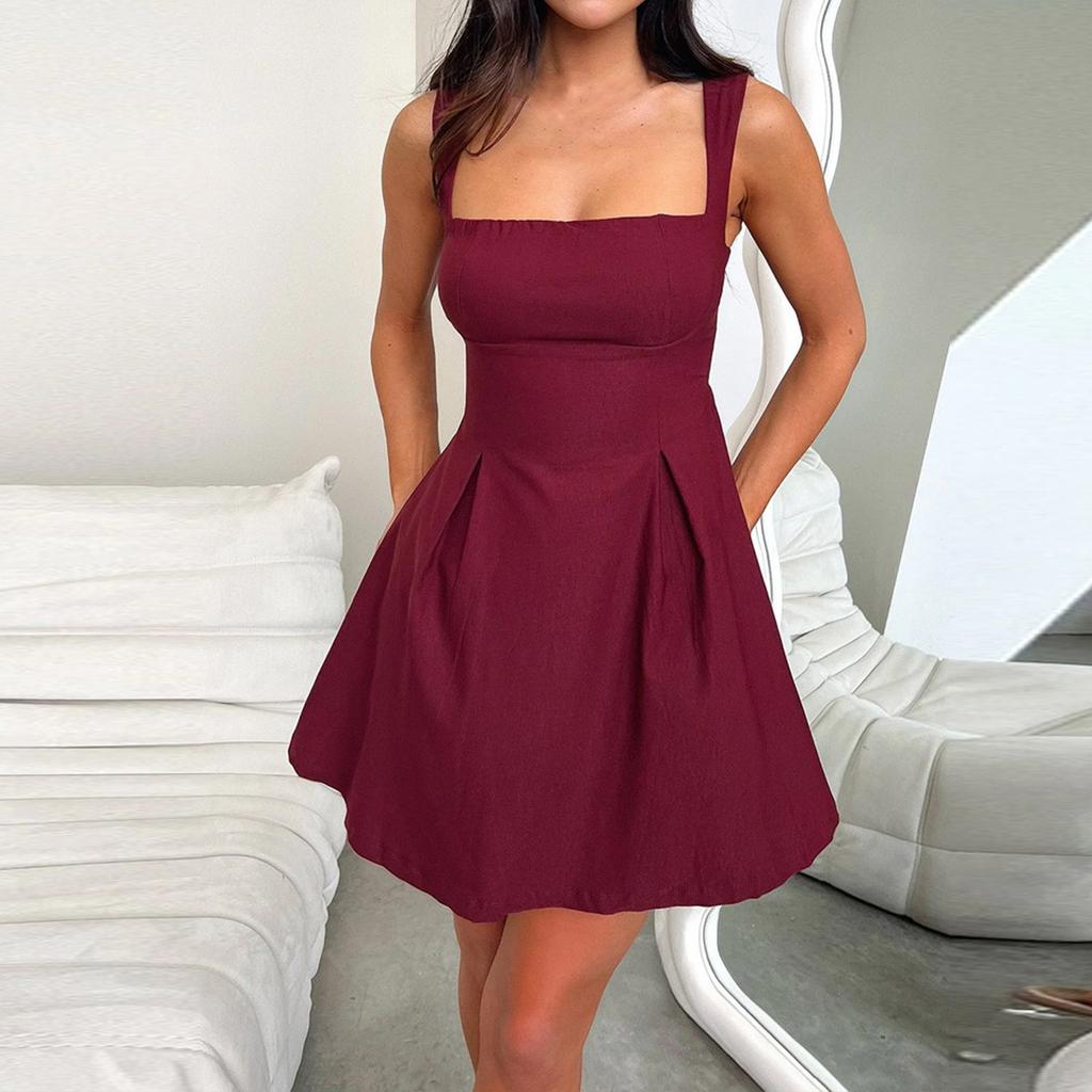 Damen Casual Fashion Slim Fit Süßer und eleganter einfarbiger Hosenträgerrock