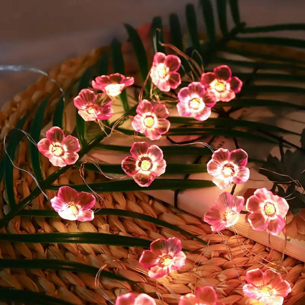 1PC 10/20/30 LED Cherry Blossom Fairy Lights Pink Flower Atmosphere String Lamp Battery Operated  Outdoor Indoor Decorative