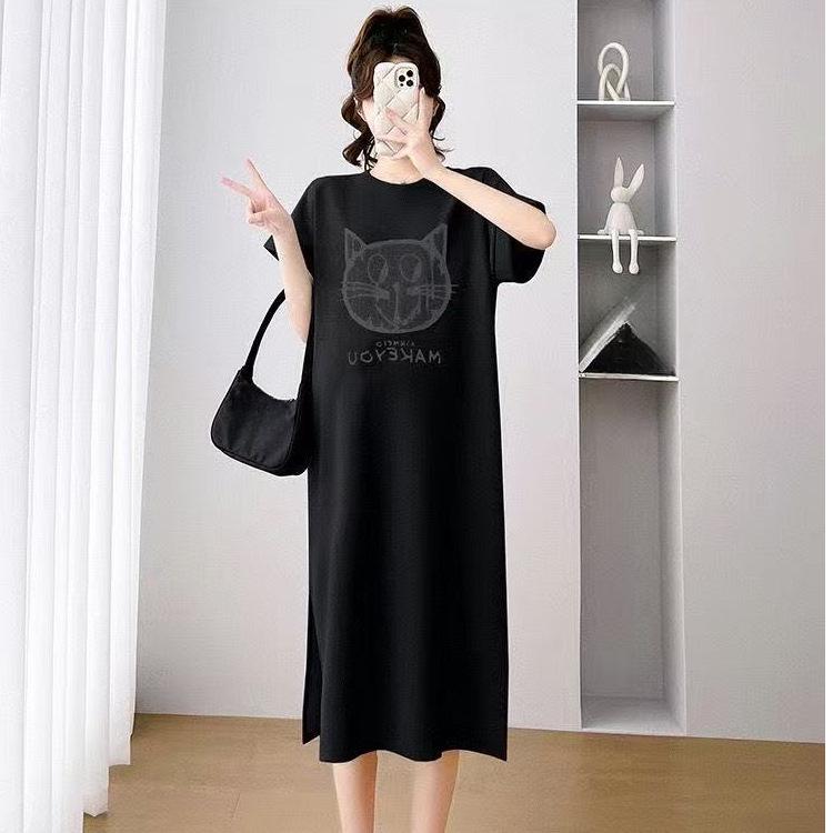 

Свободное платье-футболка для женского лета, Новое платье с коротким рукавом большого размера, Миди-длины до колена, Длинное платье 4XL чёрный