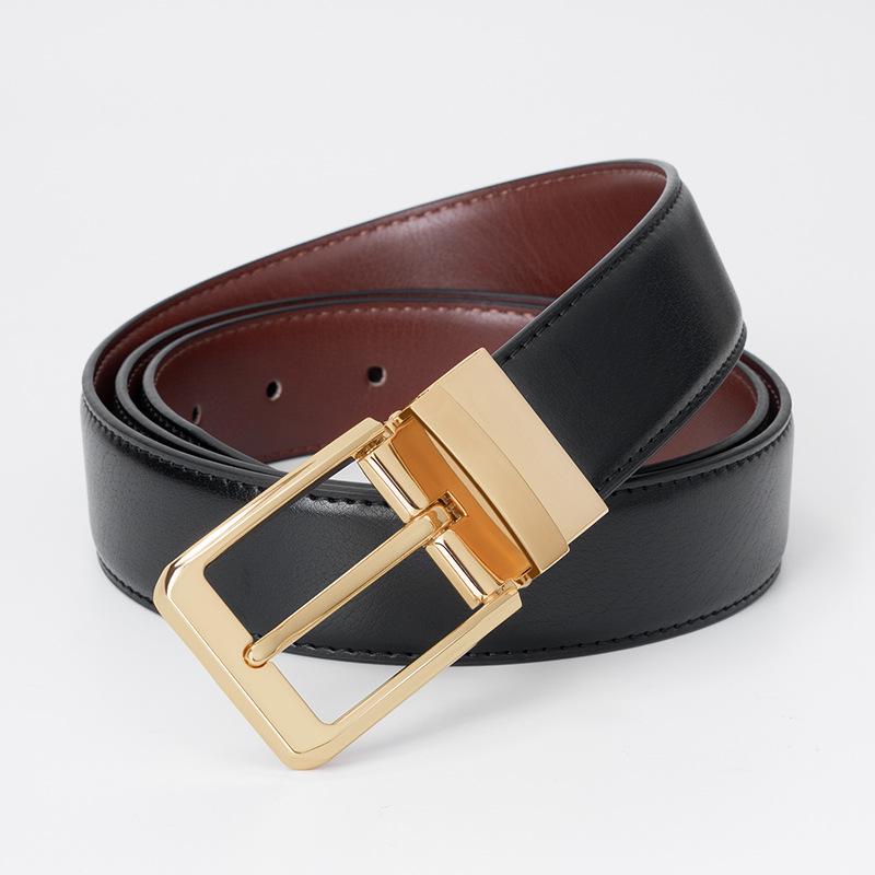Men's Double-Sided Pin Buckle Cowhide Leather Belt - Versatile Business Casual Trousers Accessory