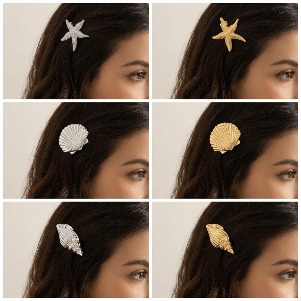 Golden Color Starfish Hair Clip Vacation Style Fashionable Design Duckbill Hair Clip Bohemian Style Y2K Hair Accessories Party