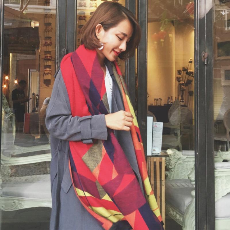 Herbst und Winter neuer doppelseitiger Schal Mehrzweck Damen warmer Imitat-Kaschmirschal Stola vielseitig verdickt