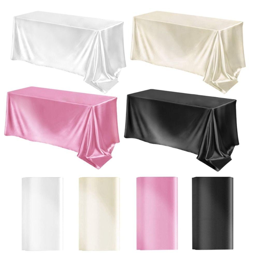 

White Pink Solid Color Satin Table Cloth Bright Smooth Table Cover Rectangle Tablecloth бежевий