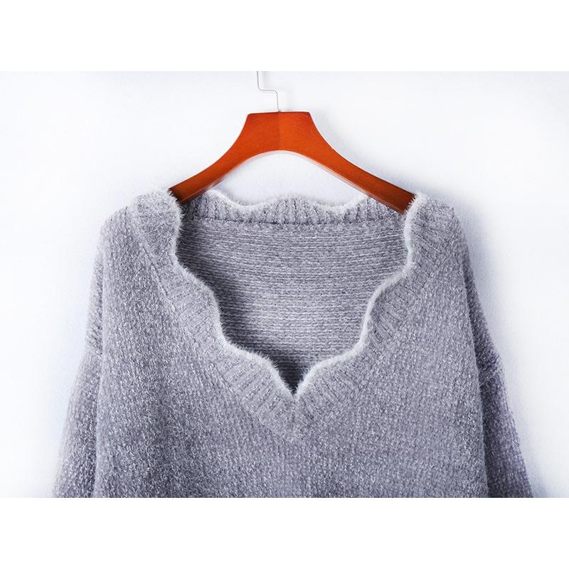 Pulover cu decolteu în V, Pulover cu material cald și moale, Pulover drăguț, Tricou de bază tricotat multicolor, Top casual cu mâneci lungi pentru femei, Toamnă Iarnă