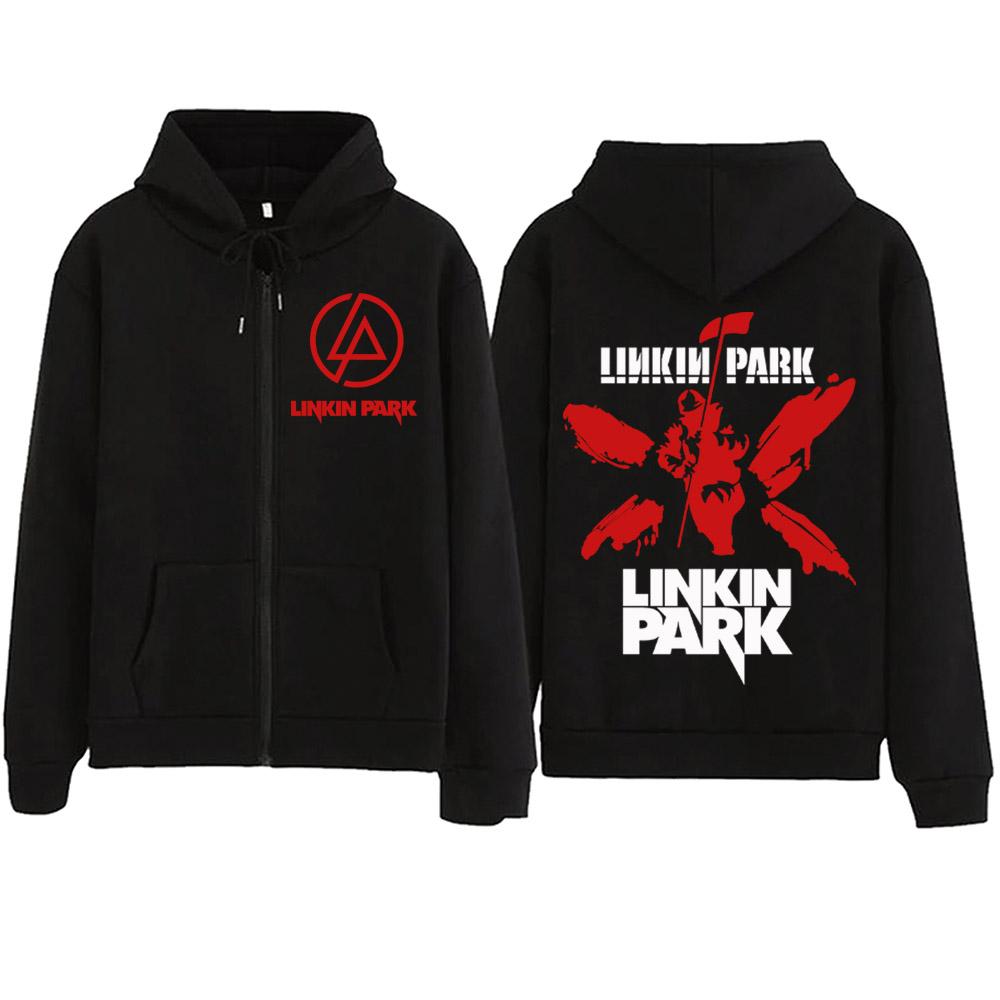 Classic Linkin-Park Graphic Print Hooded Men Women Y2k Zipper Hoodies Oversized Casual Sweatshirt  Zip Up Jacket