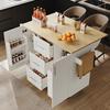 Kitchen Island - - White - Removable Casters - 3 Drawers - Dense Panel