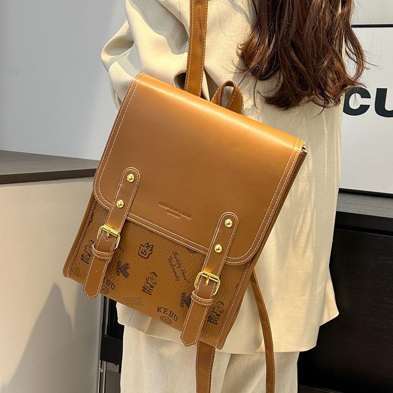 British College Style Leather Backpack Casual Fashion Women's Versatile Leather Bag College Student School Bag Commuter Backpack