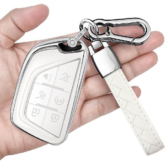 Sindeda for Cadillac Key Fob Cover with Keychain Soft Full Protection Key Shell Key Case Compatible with -2025 Lyriq Escalade ATS CT4 CT5 CT6 XT4 XT5