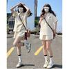 Women 2 Piece Outfits Cherry Embroidery Polo Shirt + Shorts Set Casual Tracksuit