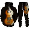 Morsom gitarkunst for menn 3D-trykk Hettegensere/bukser/dress Harajuku Vintage par treningsdresssett Personlighet Hip Hop Streetwear-klær