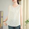Women's Beige Embroidered Cotton Sleeveless Vest - New Chinese Style