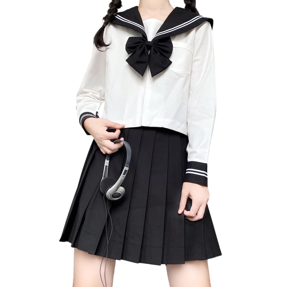 

Sailor High School Fancy JK Long Front Top and Bottom Pleated Authentic Kansai School Graduation Cultural Cute [GSYCL] Uniform, Black, Girl, 3-Piece