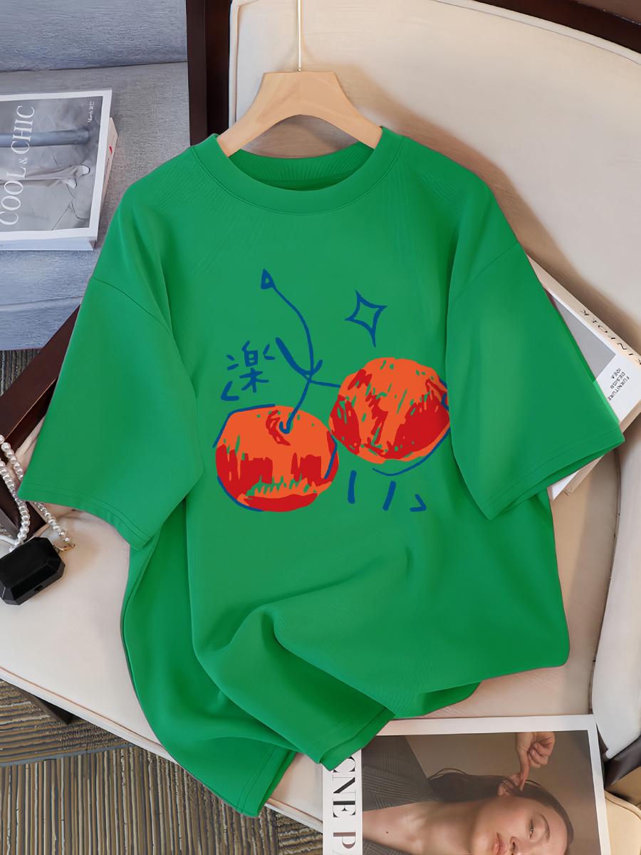 

Принты с иллюстрацией вишни Женская футболка Повседневная Спортивная С коротким рукавом Дышащая Летняя футболка Хлопок Уличная Новая одежда 4XL