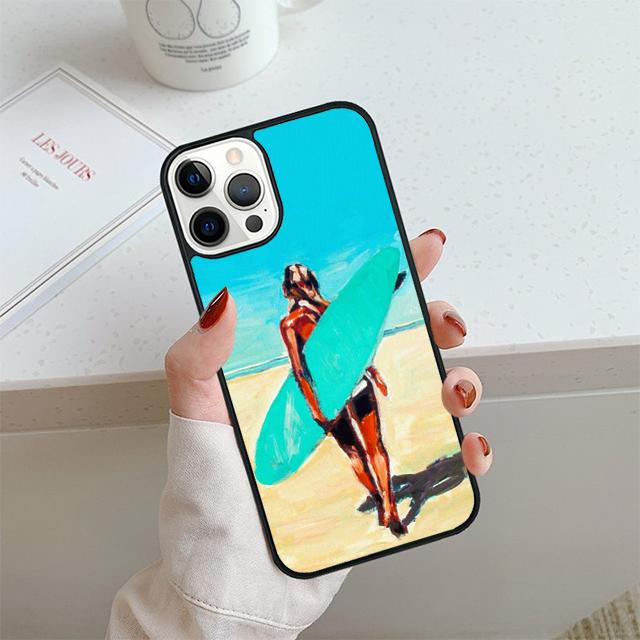 HAWAII BEACH SURF GIRL SURFING ART Phone Case For iPhone 17 Air 14 15 16 13 12 Cover For Apple Pro Max Plus