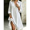 MGHR Moda Feminina Outono Inverno Cor Sólida Estampa Decote V Manga Longa Vestidos Casuais