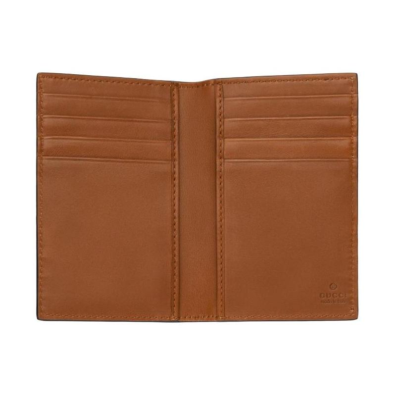 Gucci GG Emblem Logo Fully Printed Flip Closure, Coated Fabric, Card Holder, Men's Style, Beige with Dark Brown