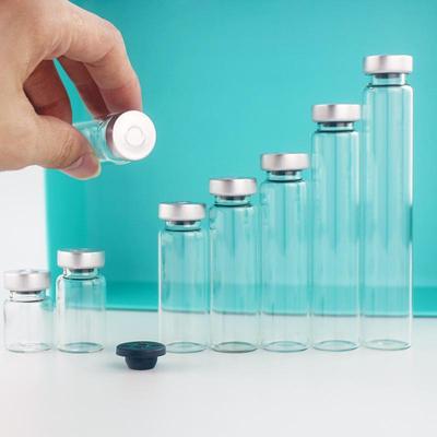 Reagenzflasche aus Glas mit Aluminiumverschluss und Gummidichtung für den Laborgebrauch