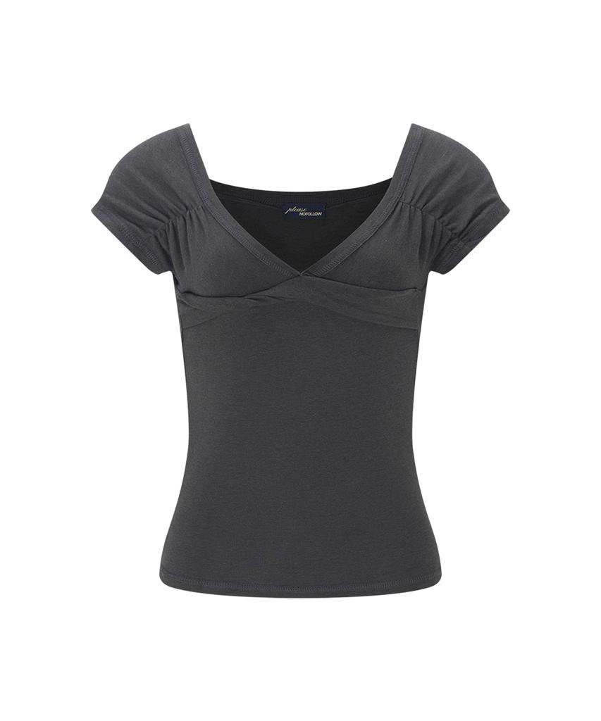 Peullijeunopallou Marin Strap Shirring Short Sleeve Top (Charcoal)