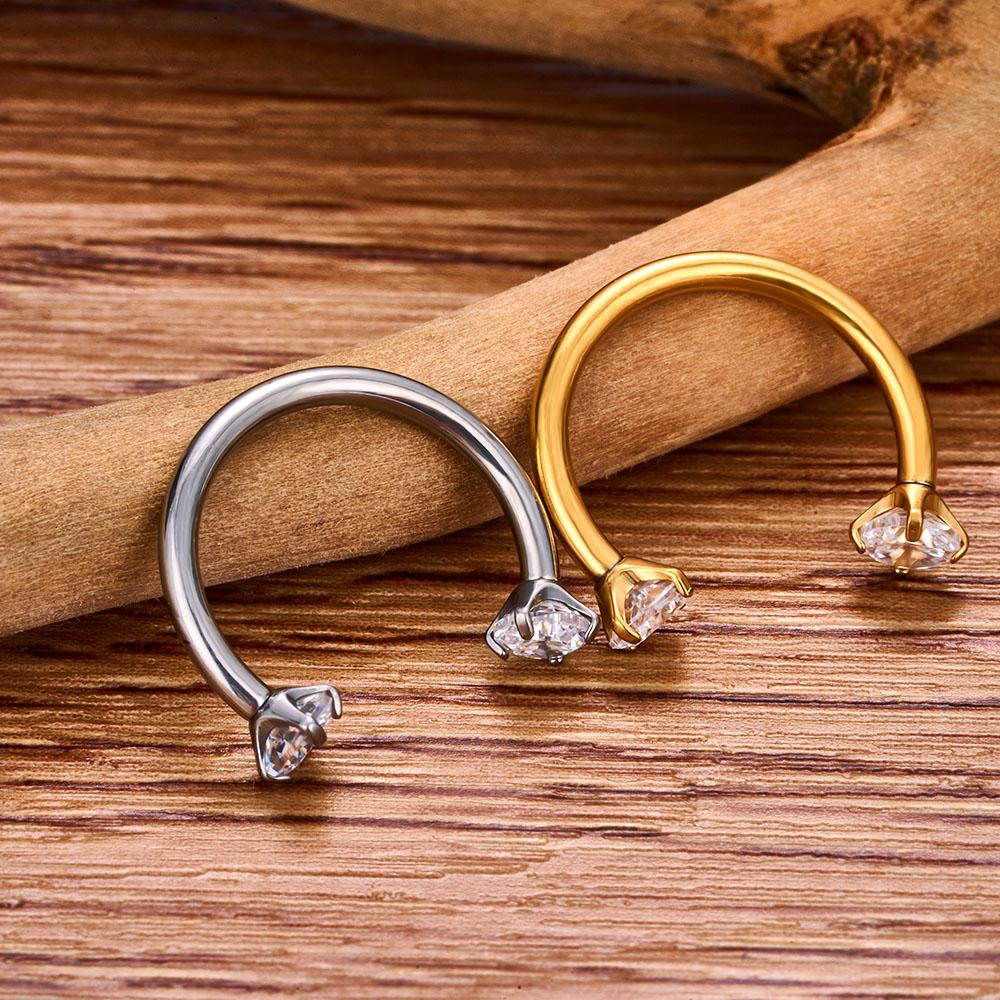 Titan G23 Ohrknorpel Nagel Nasenseptum Ring Augenbrauen gebogener Stab Kopf Vier Krallen Innengewinde Perforierter Zirkon Ohrnagel