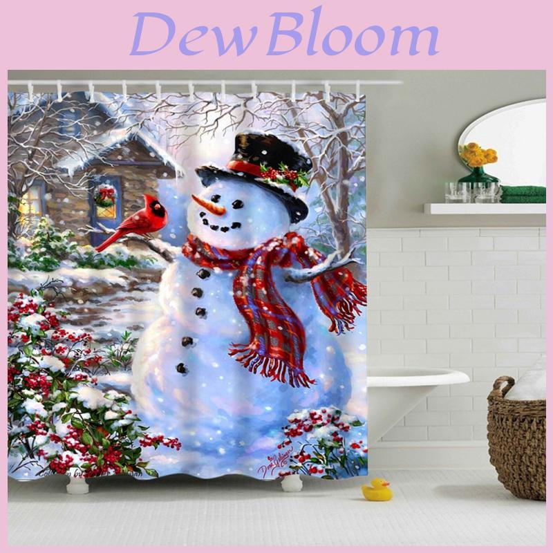 Stunning Christmas Home Shower Curtain In Waterproof Polyester With 12 Hooks For Festive Decor