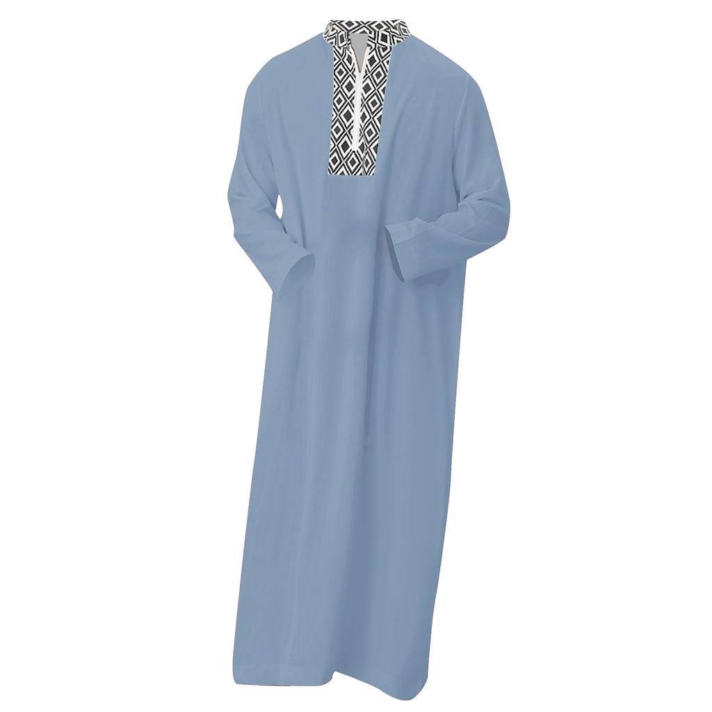Toga Lunga da Uomo a Vestibilità Larga con Zip Frontale Collo a Camicia Tradizionale Islamico Thobe Kaftano Manica Lunga Completa Abbigliamento Casual