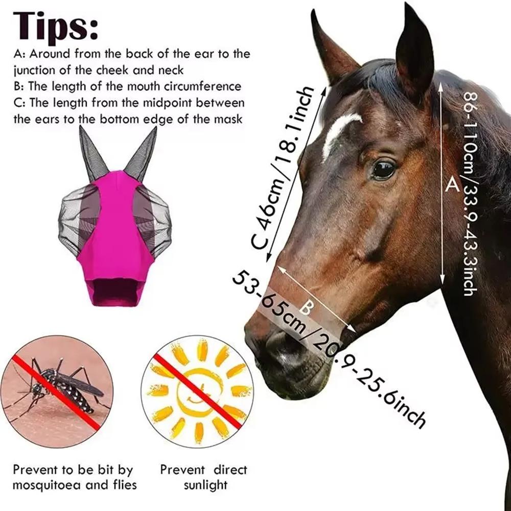 New Breathable Horse Fly Mask Anti Mosquito Flies UV Protection Equine Equestrian Supplies Full Face Ear Cover Horse Riding Gear 3