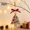 Unique Gift for Book Worms Christmas Wooden Hollowed Pendant, Cross/Christmas Tree Hanging Ornament, Decorative Rustic Wood Ornament Plaid Bow