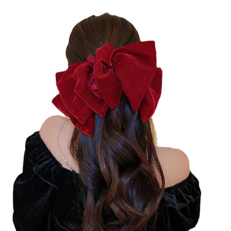 Oversized Velvet Bow Hair Clip Women 2025 Handmade Statement Accessory Back Of Head Fixed Clamp