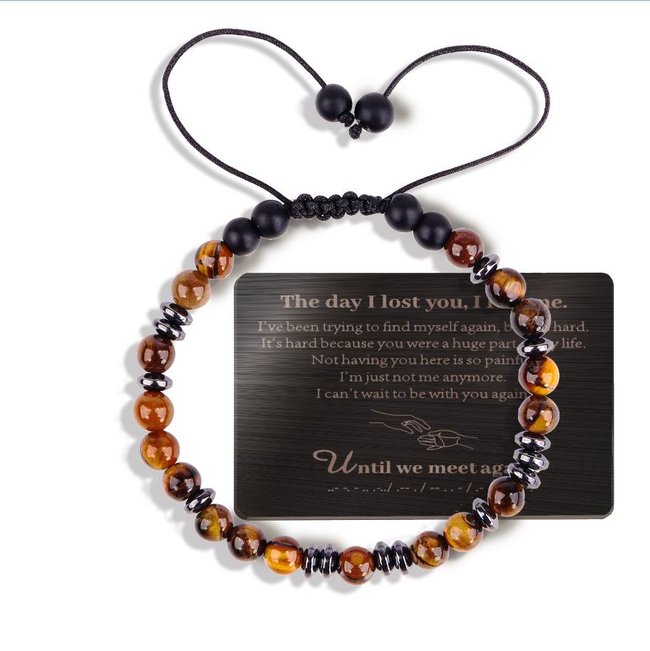 Woven Morse Code Bracelet 6mm Tiger's Eye Stone Black Frosted Code Bracelet Tiger's Eye Stone Morse Code Bracelet