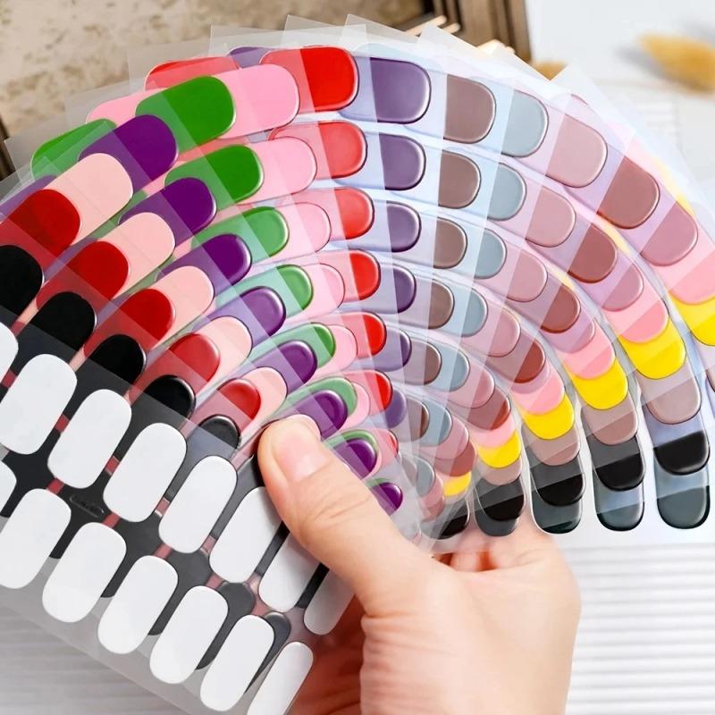 16Tips Przezroczyste, półutwardzone paski żelowe do paznokci Pure Color UV/LED Baking Lamp Żelowe lakiery do paznokci Naklejki żelowe o pełnym pokryciu