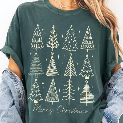 Vintage Christmas Tree Comfort Colors® Shirt, Retro Christmas Aesthetic, Women's Christmas Shirt
