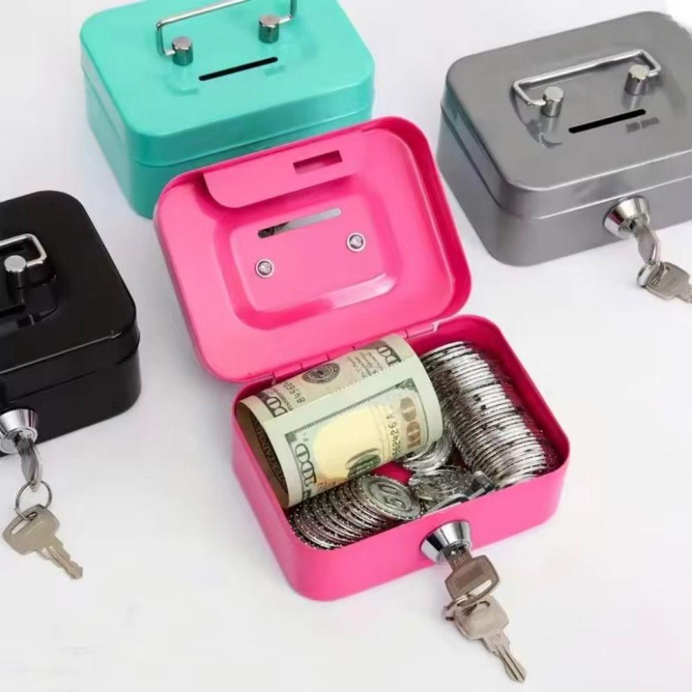 Mini Lockable Cash Box Metal Lock Box Coin Box Money Saving Box  Home Use