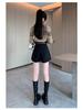2024 Hochtaillierte Woll-A-Linien-Shorts für Damen - Herbst/Winter Petite Kaffeeton Lässiger Bootcut-Stil.