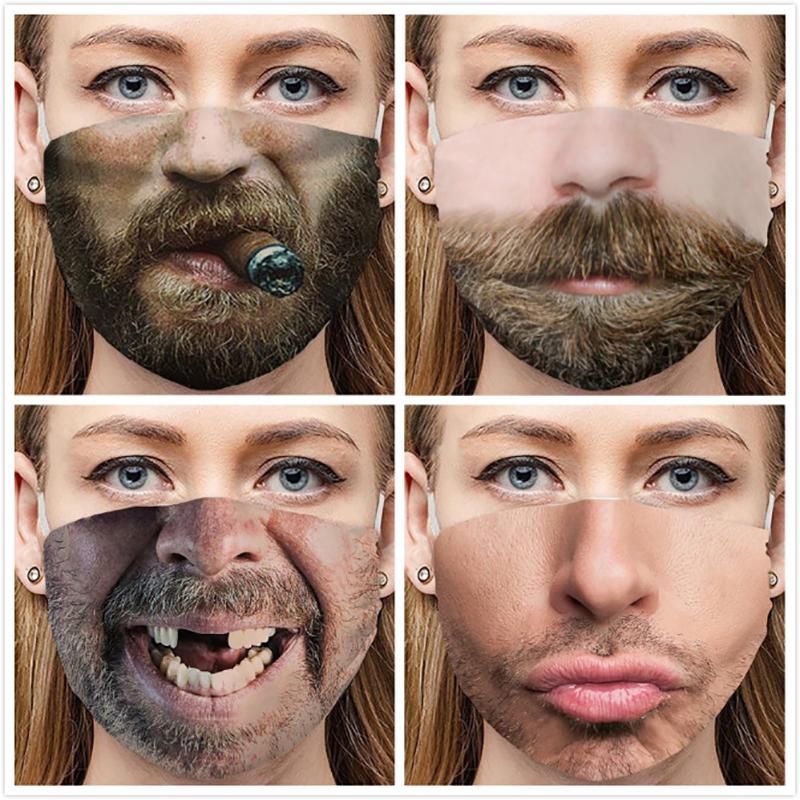 Unisex 3D Lustiges Gesicht Aufgedruckte Masken Winddicht Verstellbare Mundmaske Halloween