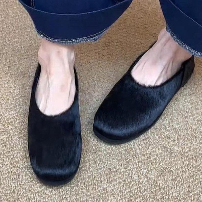 Fur Flats Shoes Loafers Women Casual Shallow Autumn 2025 Trend Furry Comfort Soft Sole Brand New