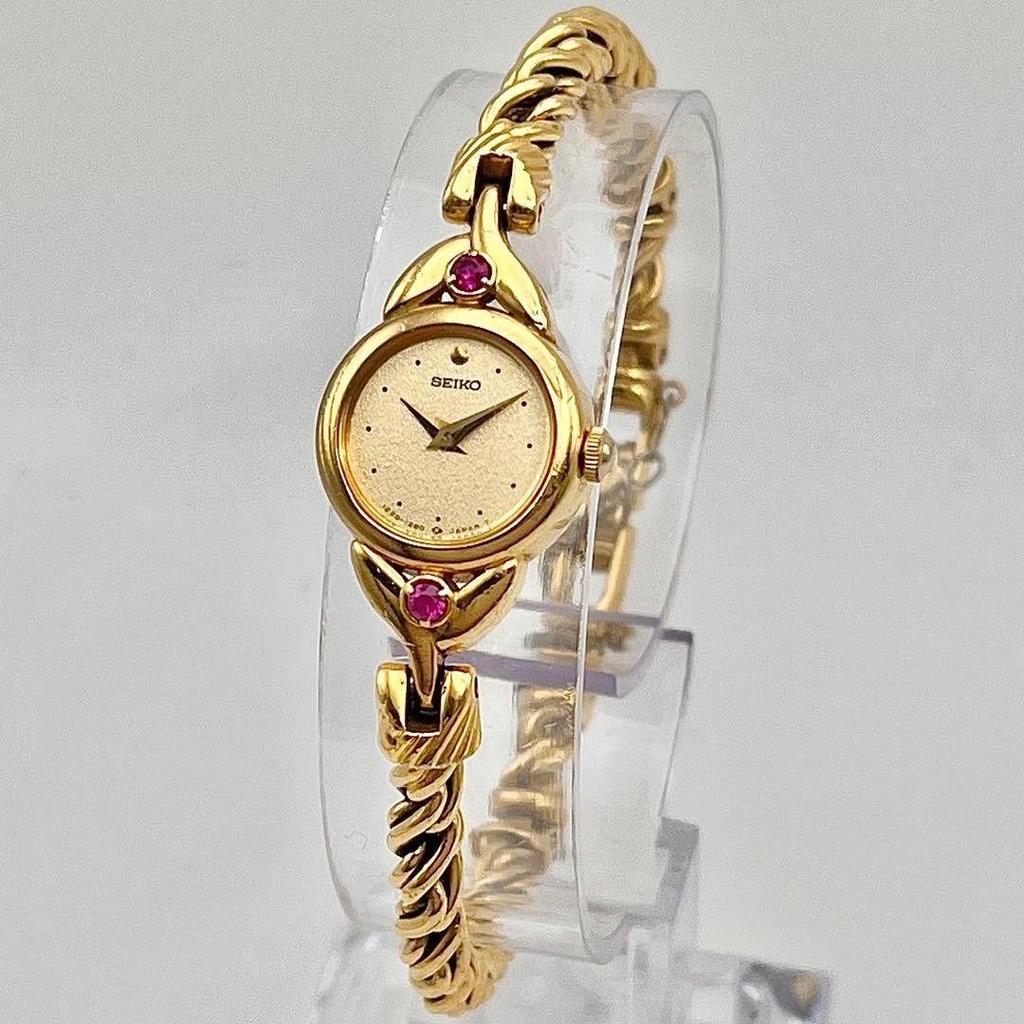 Used SEIKO Ladies Watch, 2 Ruby, New Battery, Gold Bracelet, Manufactured February 1996