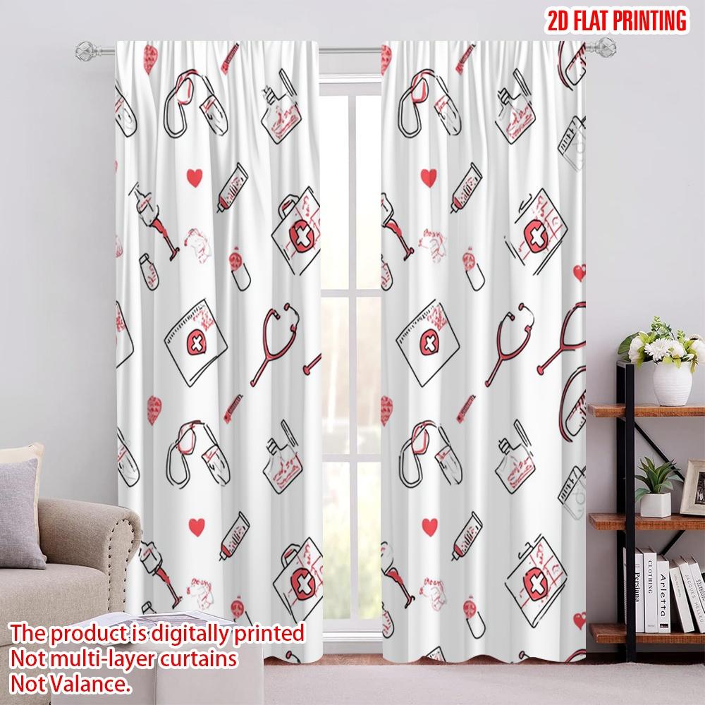 2pcs,2D plane printing Print Curtains Hospital Medical Polyester (without rod) Home Decor Perfect for Room, Kitchen, Study,