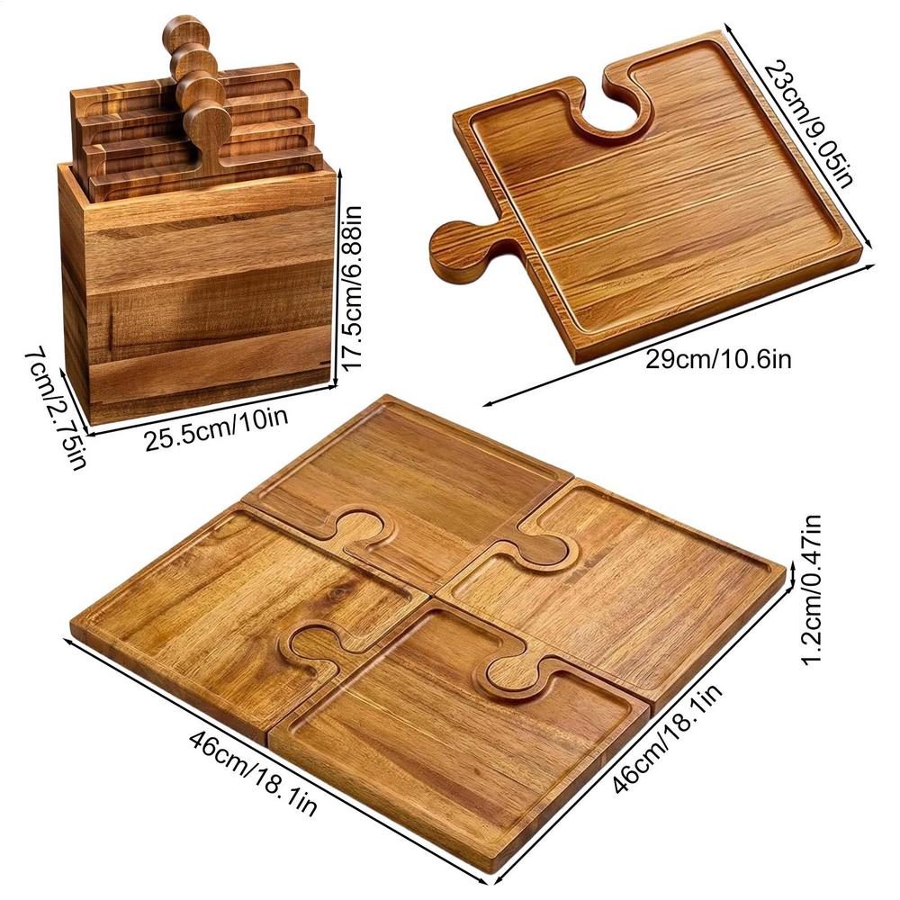 4Piece Charcuterie Board Set Multifunctional Wooden Puzzle Serving Tray Puzzle-Shaped Platter Charcuterie Tray for Kitchen Party