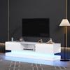 TV Media Cabinet, White High-Gloss TV Cabinet with LED Light, 2 Drawers, App Control, Anti-Tilt Design, for 60-Inch TV
