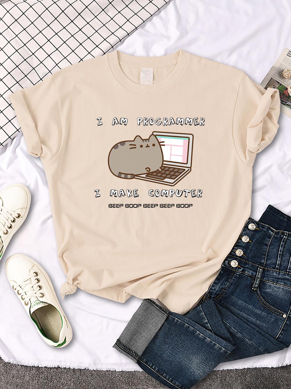 

A Cat Playing On The Computer Printing Women T Shirt Soft Breathable TShirt Sport Casual Short Sleeve Cool Loose Tshirt FeUnisex S