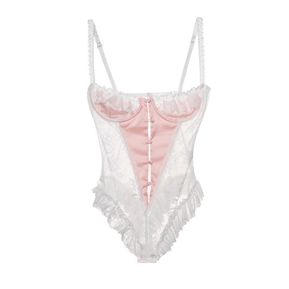 Sexy Fun French Body Sculpting One-piece New Pure Desire Small Breasts Gather Lace Lace Pajamas Uniform Temptation F712