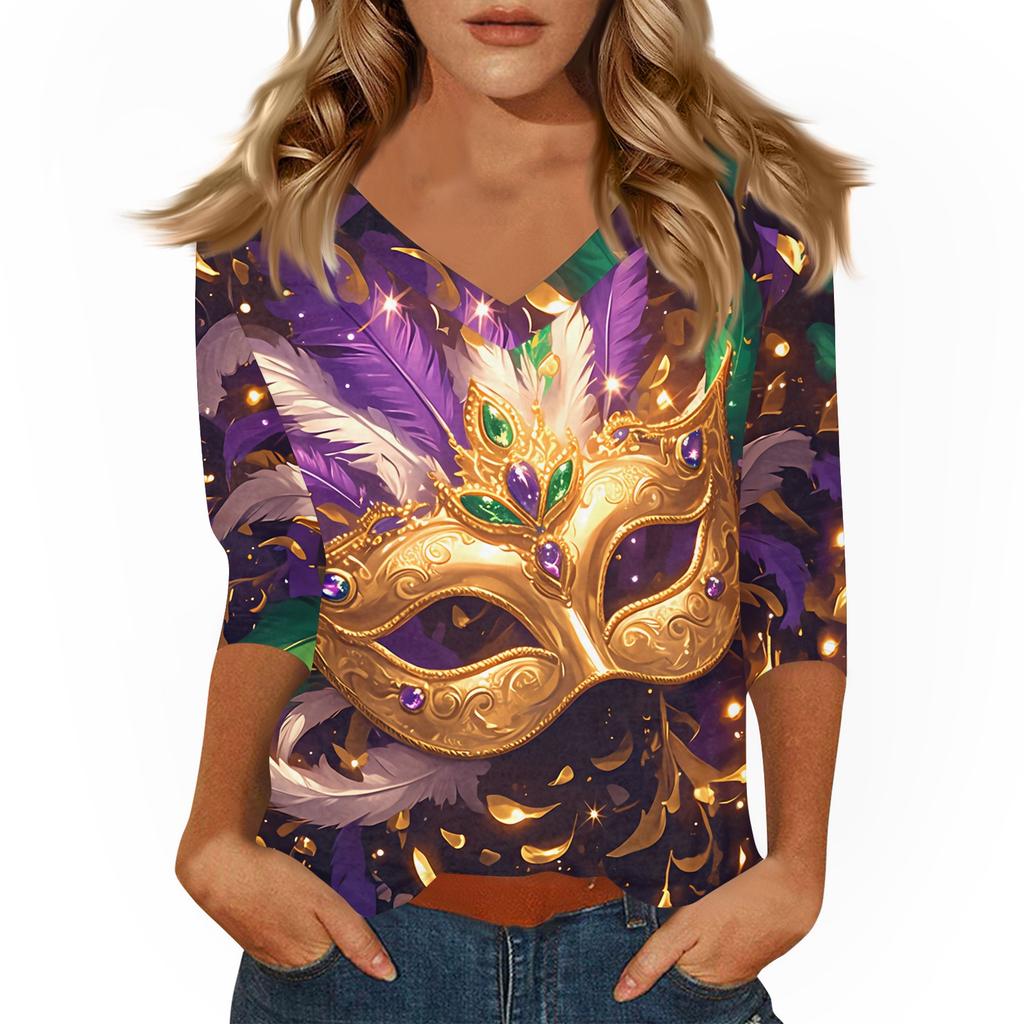 Women's T Shirt Print 3/4 Sleeve Daily Weekend Fashion Basic V- Neck Regular Top