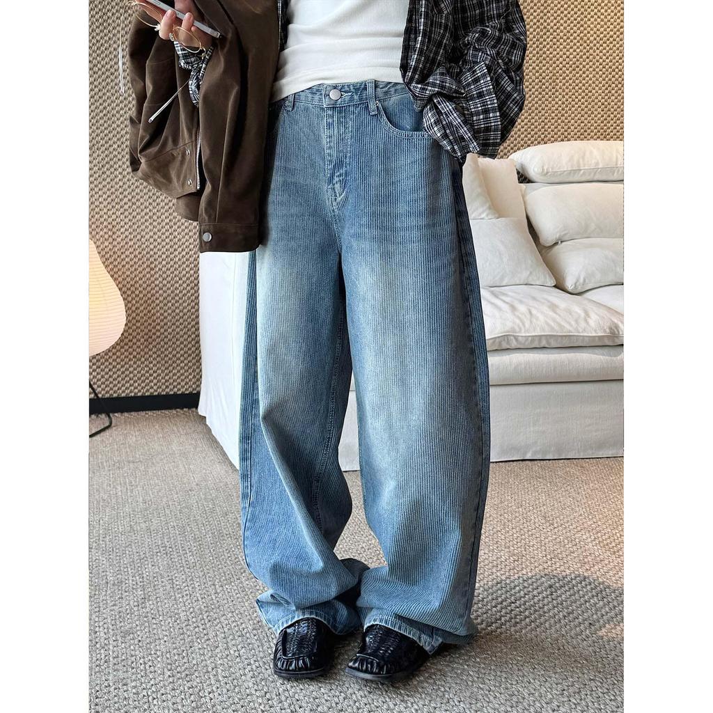 Louvre Spring Korean Retro Distressed Curved-Leg Jeans for Women